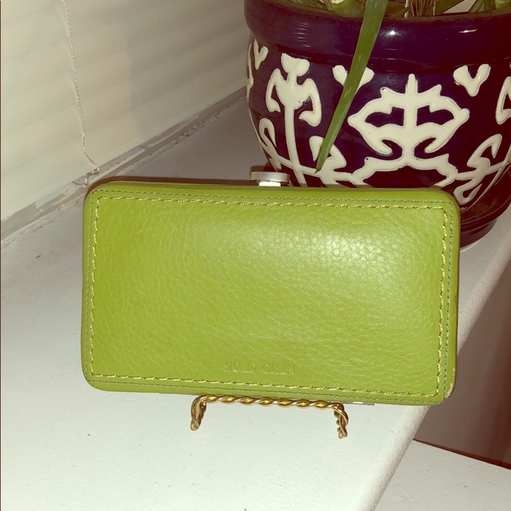 Sigrid Olsen apple green leather wallet.